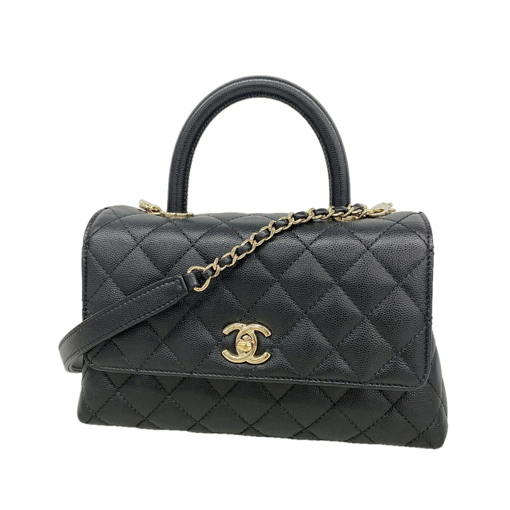 Chanel handbag, chain shoulder bag, Coco handle, caviar leather, black/champa...